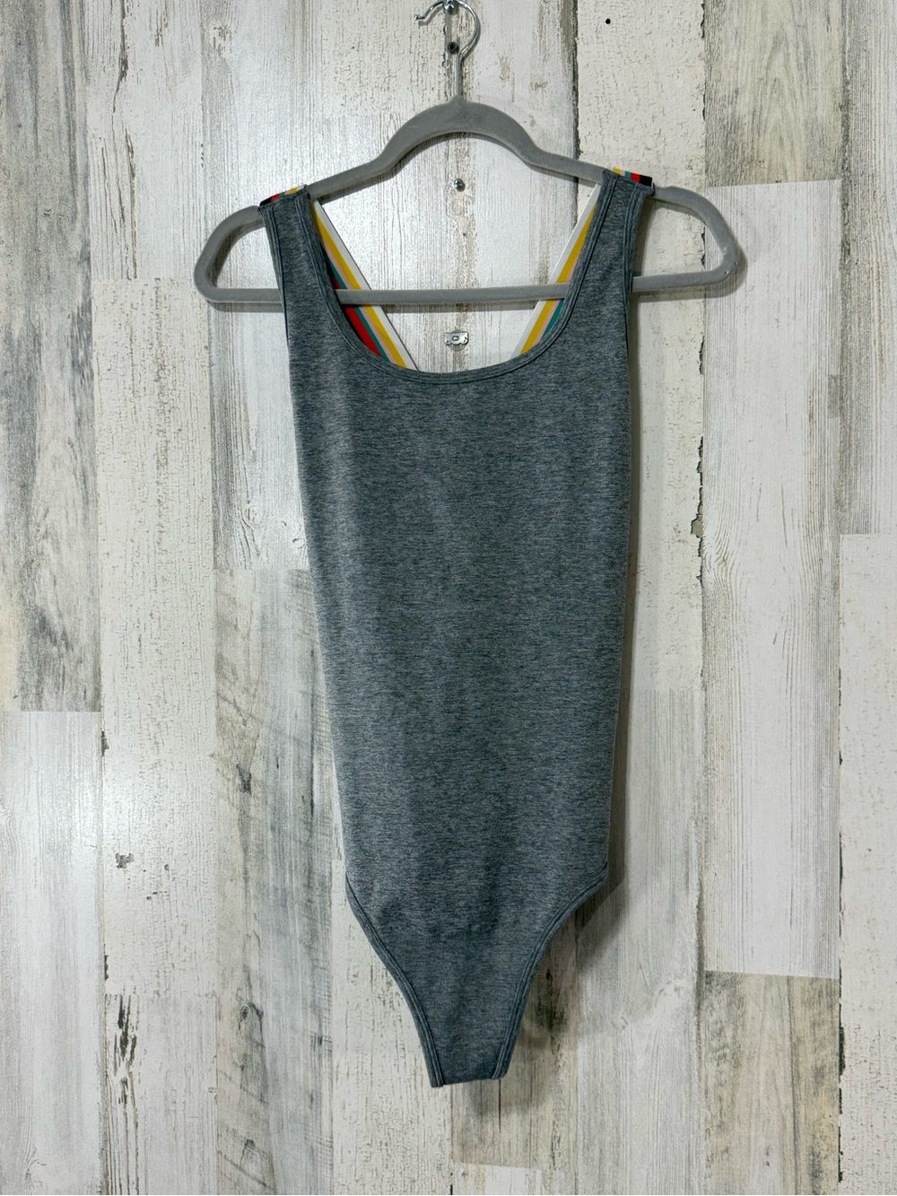 Xhilaration Gray Sleeveless Bodysuit Wide Striped Back Straps